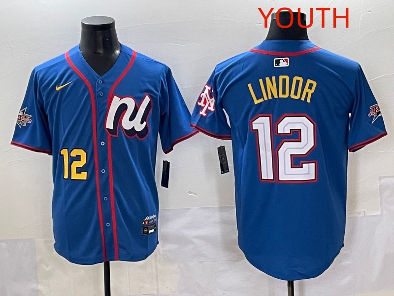 Youth 2025 New York Mets 12 Lindor Blue All star Nike MLB Jersey style 028